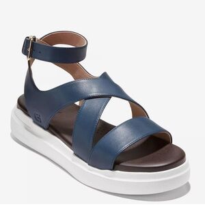 Cole Haan Woman's Grandpro Rally Castine Sandals Blue Tan comfortable Women 7.5